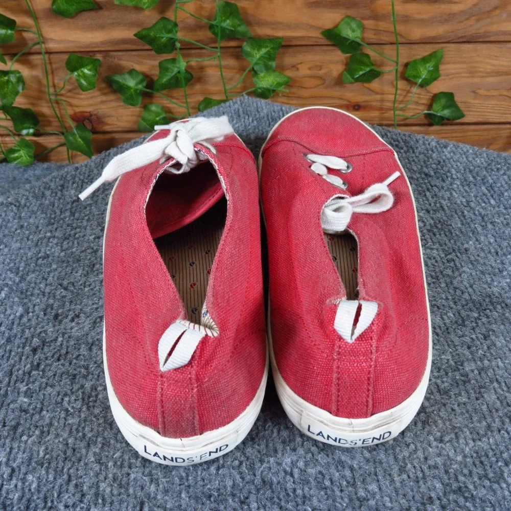 Lands'‎ End Women Canvas Lace Up Sneaker Size 8.5 Casual Walking Shoe Red White